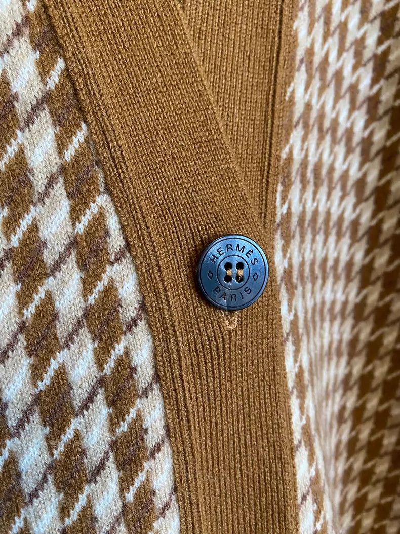 Hermes Hermes Brown Houndstooth Wool Coat Size ONE SIZE - 3 Thumbnail