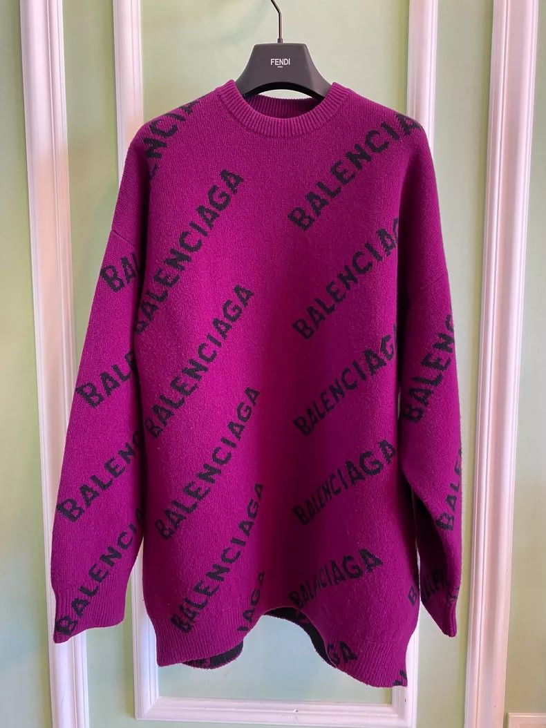 Balenciaga Balenciaga Purple Logo Knit Sweater Size ONE SIZE - 5 Thumbnail