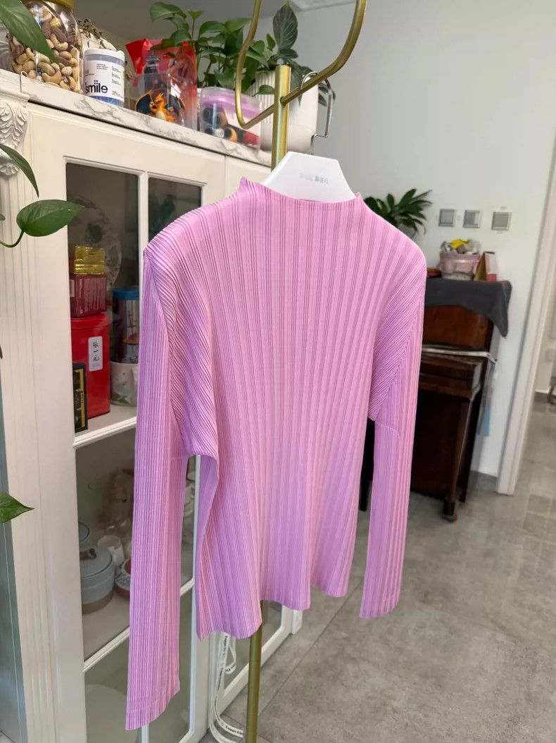 Issey Miyake Long Sleeve High Neck Ribbed Top Size L / US 10 / IT 46 - 2 Thumbnail