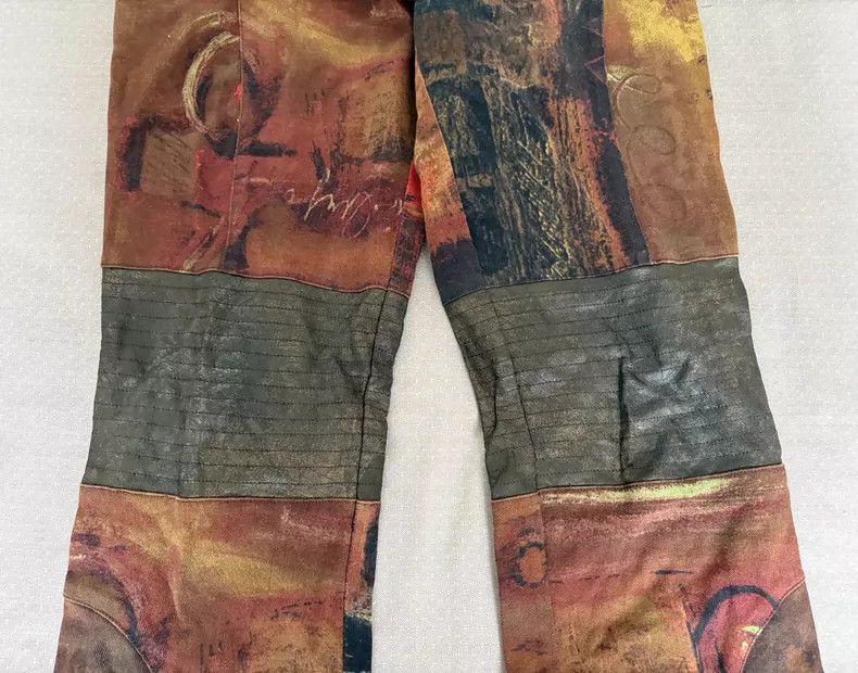 Yohji Yamamoto Vintage Printed Pants with Leather Inserts Size 28" / US 6 / IT 42 - 4 Thumbnail