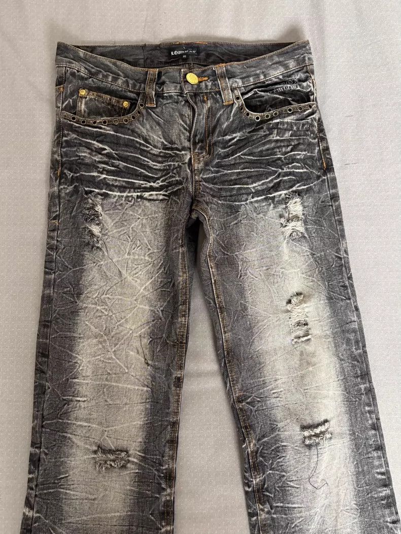 Yohji Yamamoto Vintage Gray Distressed Wide-Leg Jeans Size 26" / US 2 / IT 38 - 2 Thumbnail
