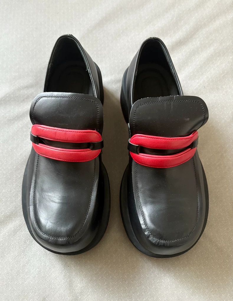 Y's Vintage Black Loafers with Red Detail Size US 7 / IT 37 - 3 Thumbnail