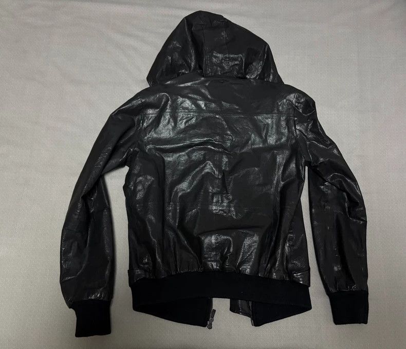 Emporio Armani Black Deconstructed Hooded Leather Jacket Size XL / US 12-14 / IT 48-50 - 9 Thumbnail