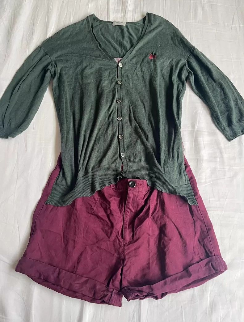 Undercover Green Top with Burgundy Shorts Set Size 22" - 2 Thumbnail