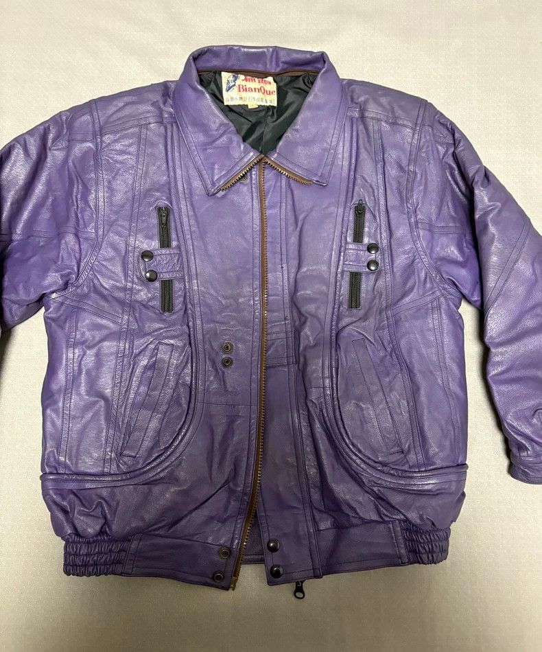 Yohji Yamamoto Vintage Purple Leather Jacket with Unique Details Size L / US 10 / IT 46 - 4 Thumbnail