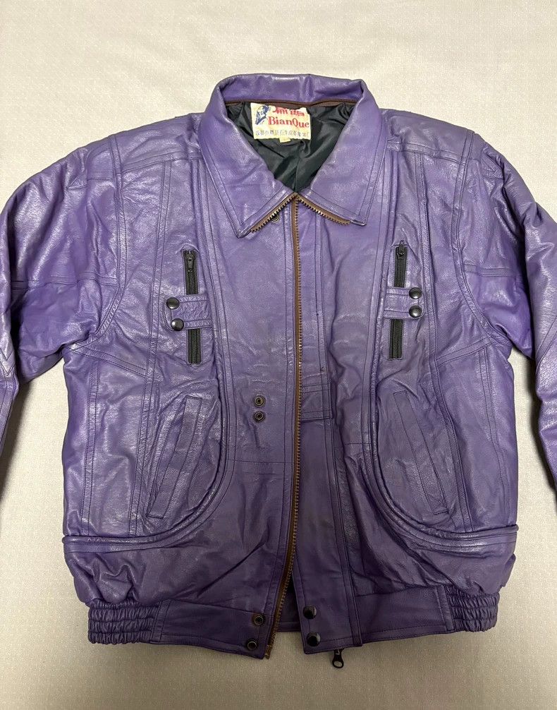 Yohji Yamamoto Vintage Purple Leather Jacket with Unique Details Size L / US 10 / IT 46 - 3 Thumbnail