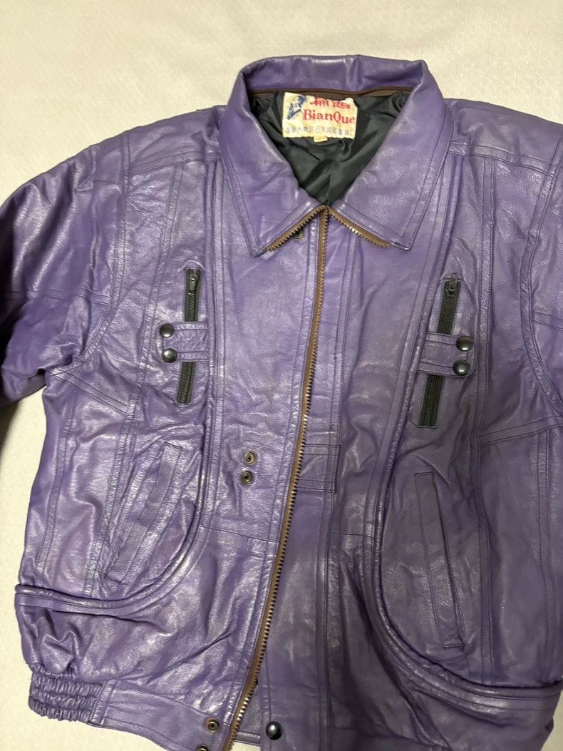 Yohji Yamamoto Vintage Purple Leather Jacket with Unique Details Size L / US 10 / IT 46 - 5 Thumbnail