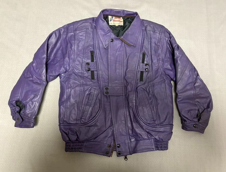 Yohji Yamamoto Vintage Purple Leather Jacket with Unique Details Size L / US 10 / IT 46 - 2 Thumbnail