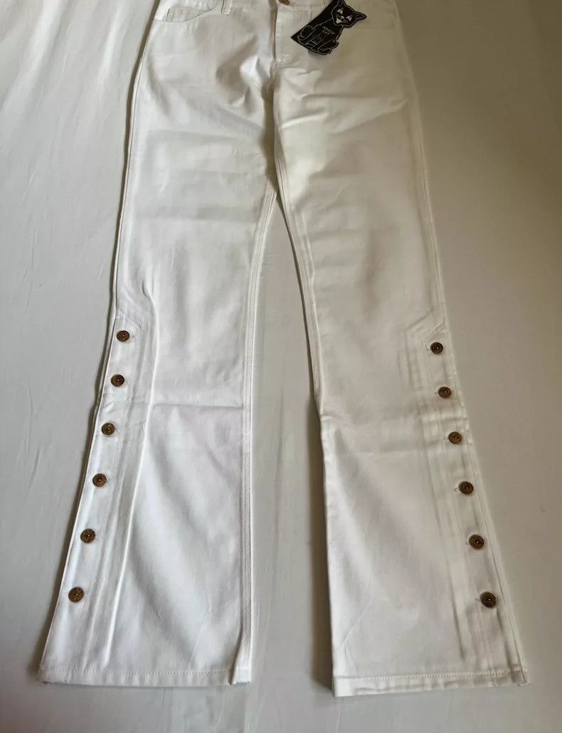 Yohji Yamamoto White Flared Pants with Button Detail Size 29" - 3 Thumbnail