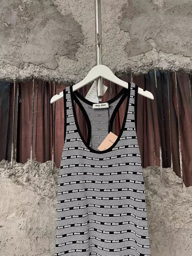 Miu Miu Miu Miu Black and White Logo Tank Dress Size L / US 10 / IT 46 - 3 Thumbnail