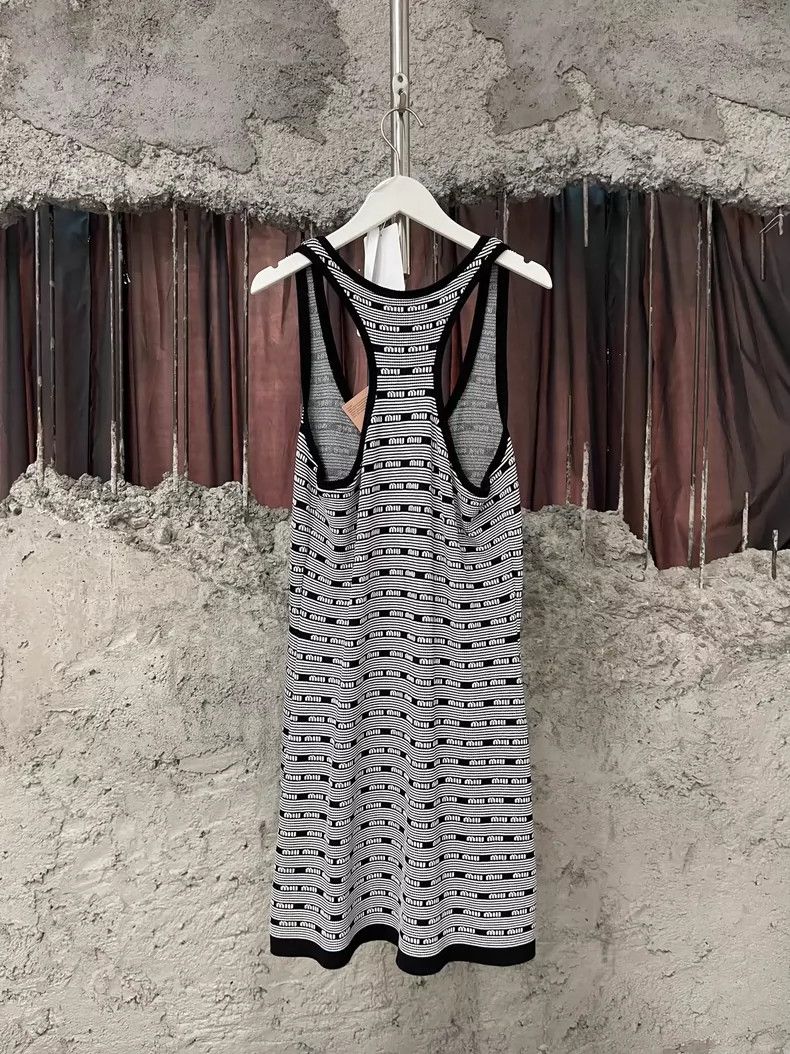 Miu Miu Miu Miu Black and White Logo Tank Dress Size L / US 10 / IT 46 - 2 Thumbnail