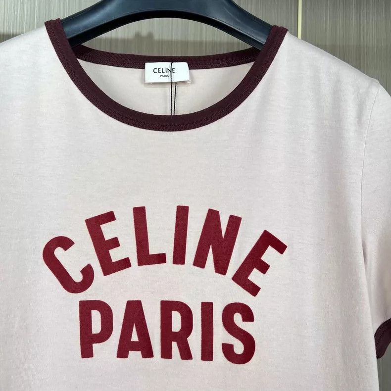 Celine Celine Pink Velvet Letter Short Sleeve T-Shirt Size XS / US 0-2 / IT 36-38 - 3 Thumbnail