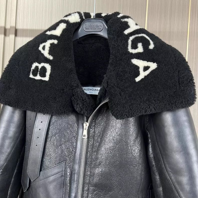 Balenciaga Balenciaga Lettered Shearling Leather Jacket Size S / US 4 / IT 40 - 3 Thumbnail