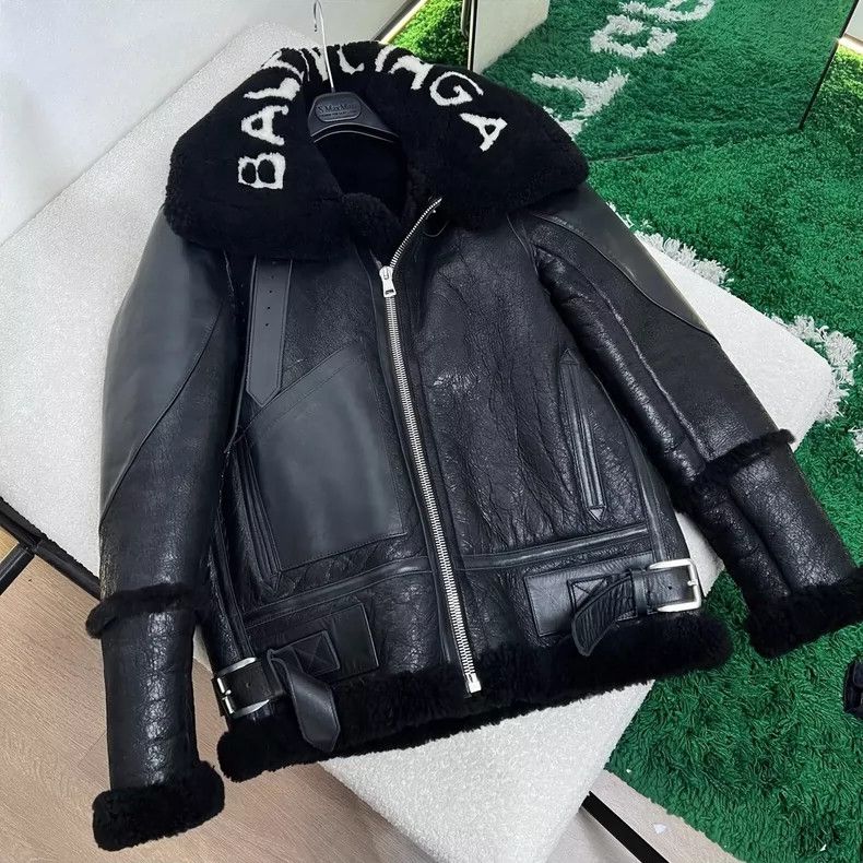 Balenciaga Balenciaga Lettered Shearling Leather Jacket Size S / US 4 / IT 40 - 6 Thumbnail