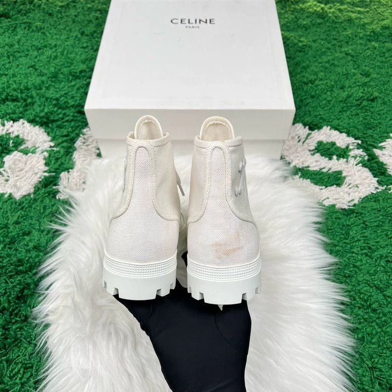 Celine Celine Canvas Boots with Logo in White Size US 7 / IT 37 - 3 Thumbnail
