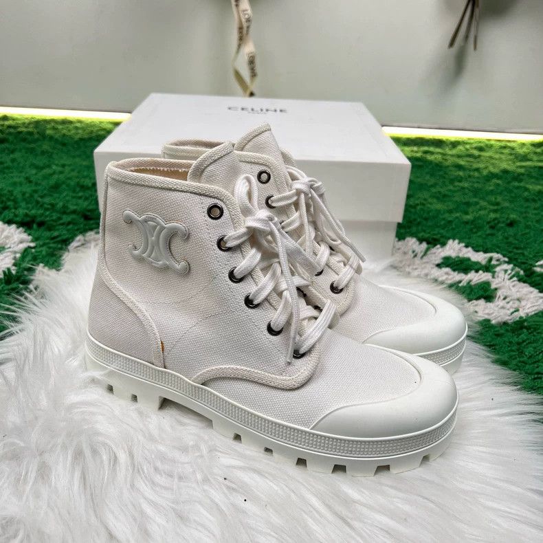 Celine Celine Canvas Boots with Logo in White Size US 7 / IT 37 - 4 Thumbnail