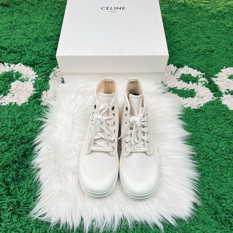 Celine Celine Canvas Boots with Logo in White Size US 7 / IT 37 - 2 Thumbnail