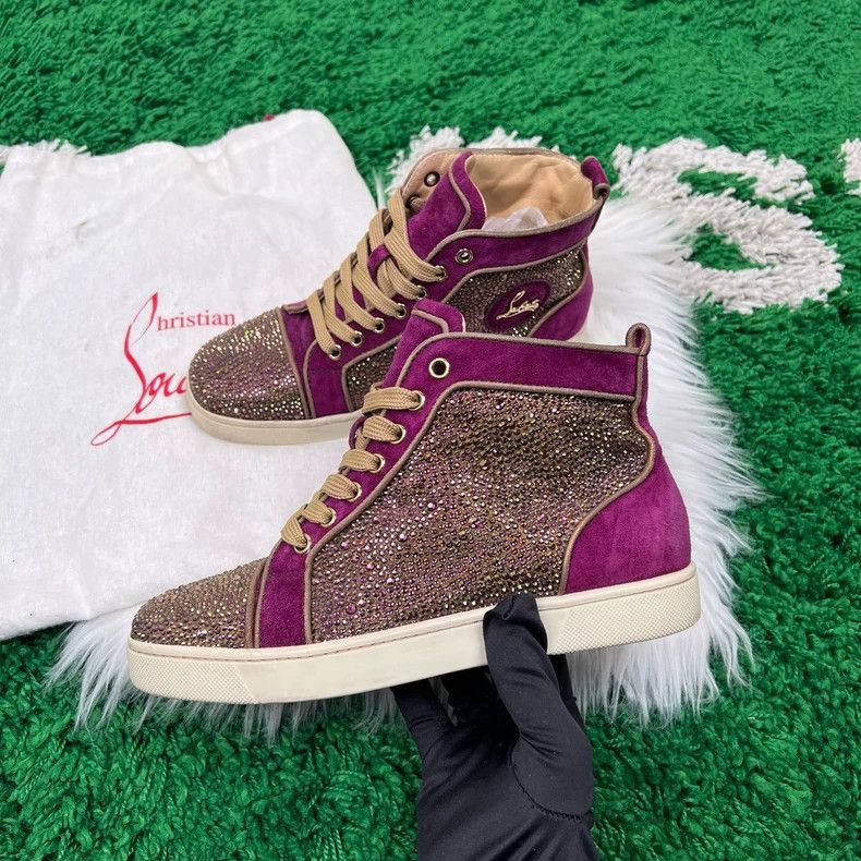 Christian Louboutin Christian Louboutin Purple Suede Crystal Sneakers Size US 7 / IT 37 - 2 Thumbnail