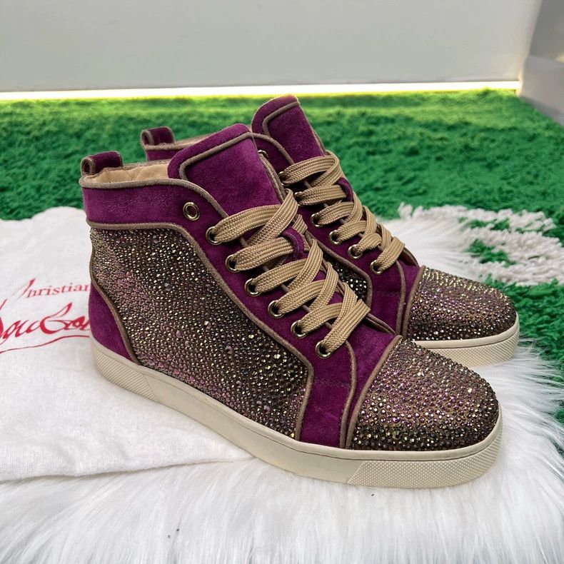 Christian Louboutin Christian Louboutin Purple Suede Crystal Sneakers Size US 7 / IT 37 - 4 Thumbnail