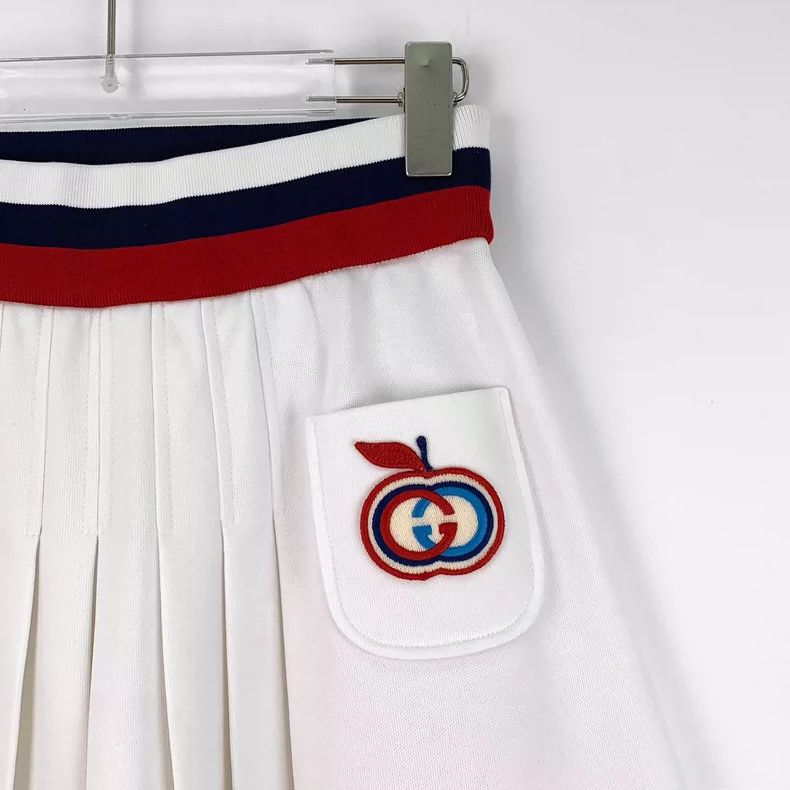 Gucci Gucci White Stripe Logo Pleated Skirt Size 23" - 3 Thumbnail