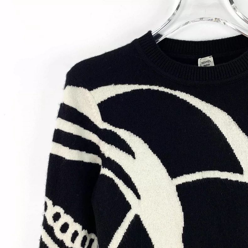 Hermes Hermes Black Patterned Long Sleeve Sweater Size XS / US 0-2 / IT 36-38 - 3 Thumbnail