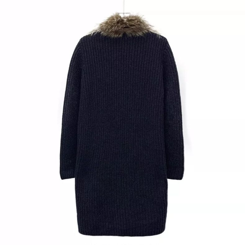 Brunello Cucinelli Brunello Cucinelli Black Knit Cardigan with Faux Fur Size M / US 6-8 / IT 42-44 - 2 Thumbnail
