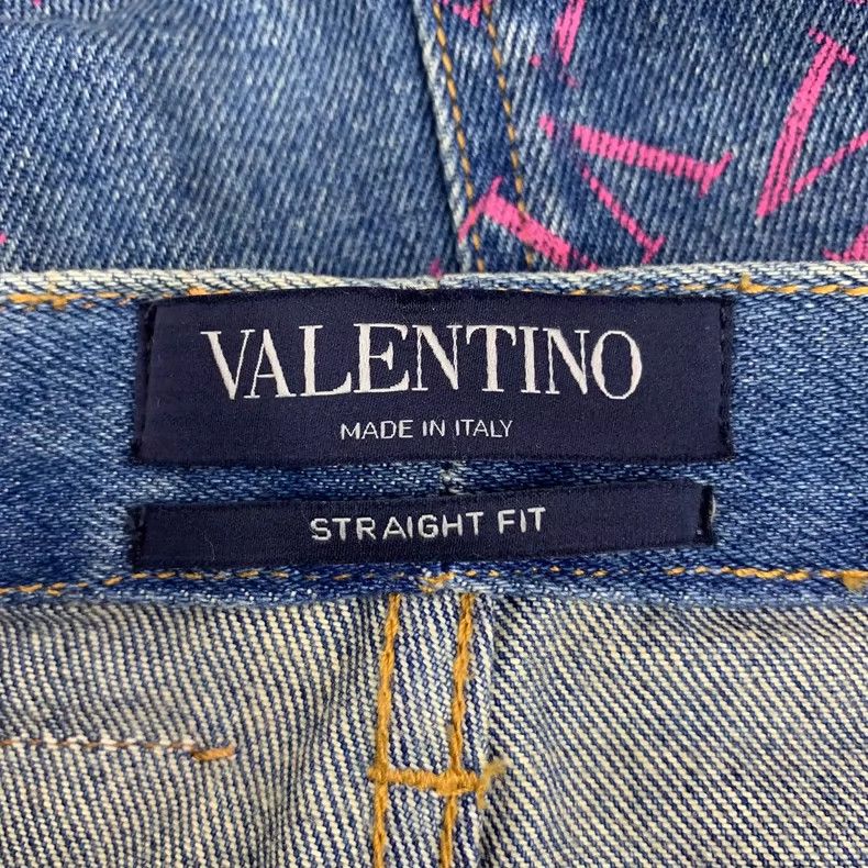 Valentino Valentino Blue Logo Print Casual Denim Pants Size 27" / US 4 / IT 40 - 6 Thumbnail