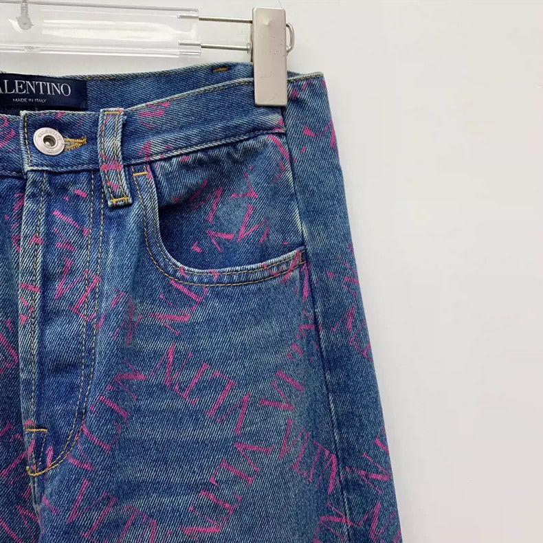 Valentino Valentino Blue Logo Print Casual Denim Pants Size 27" / US 4 / IT 40 - 3 Thumbnail