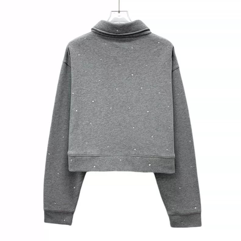 Prada Miu Miu Gray Long Sleeve Polo with Rhinestones Size S / US 4 / IT 40 - 2 Thumbnail