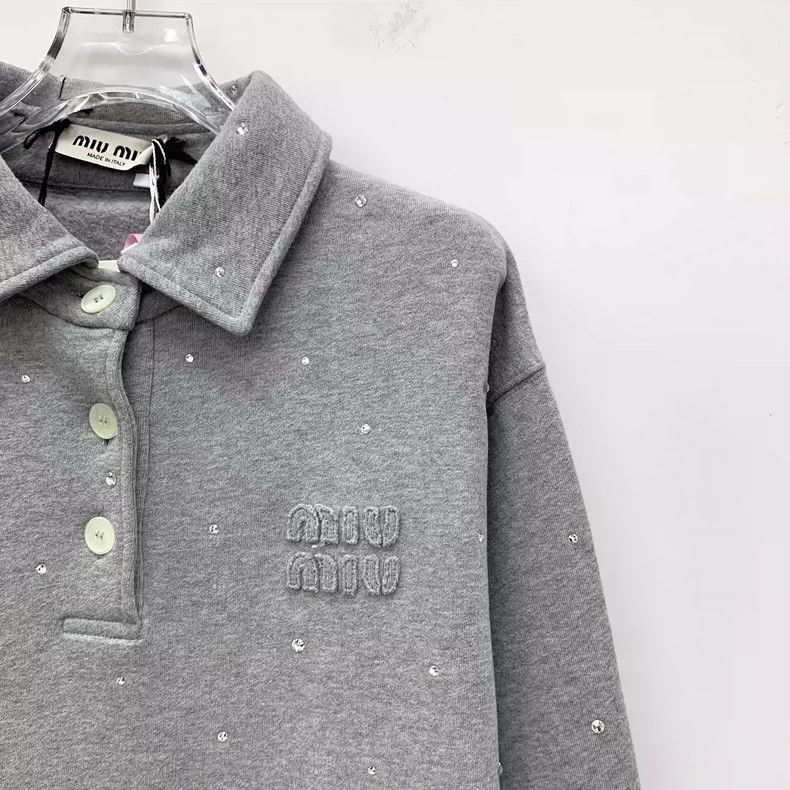 Prada Miu Miu Gray Long Sleeve Polo with Rhinestones Size S / US 4 / IT 40 - 3 Thumbnail