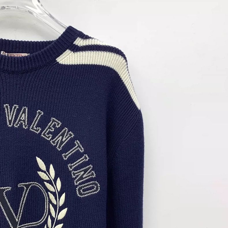 Valentino Valentino Blue Logo Embroidered Knit Sweater Size M / US 6-8 / IT 42-44 - 3 Thumbnail