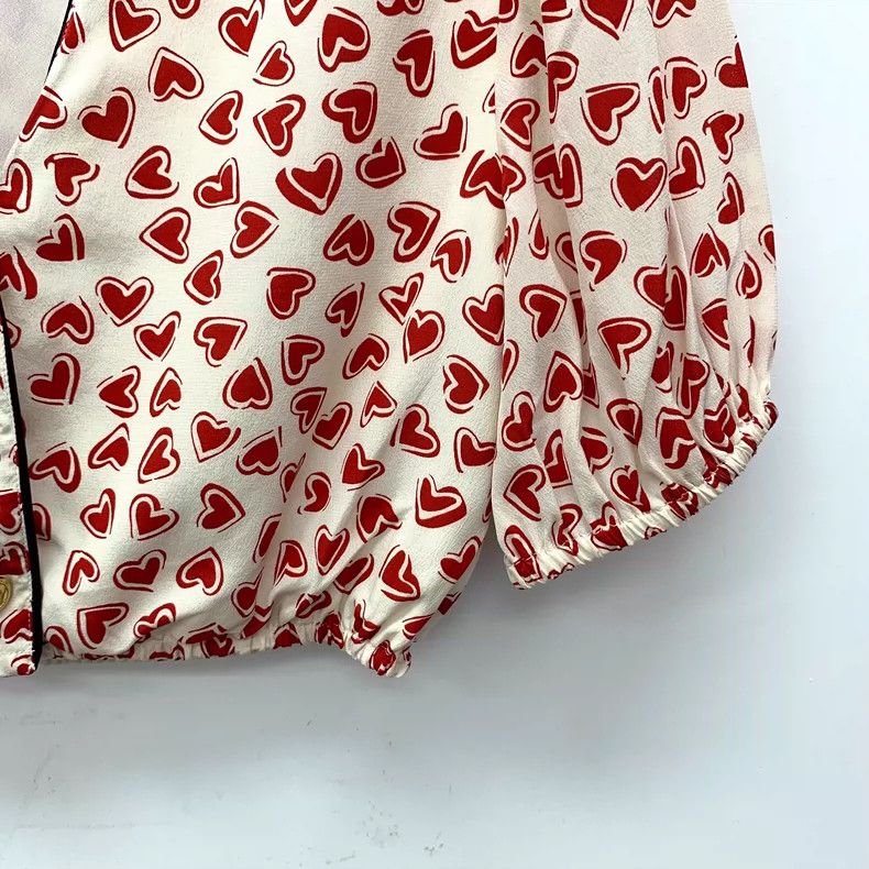 Miu Miu Miu Miu Heart Print Silk V-neck Short Sleeve Shirt Size S / US 4 / IT 40 - 4 Thumbnail