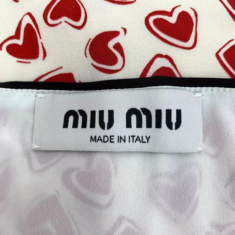 Miu Miu Miu Miu Heart Print Silk V-neck Short Sleeve Shirt Size S / US 4 / IT 40 - 5 Thumbnail