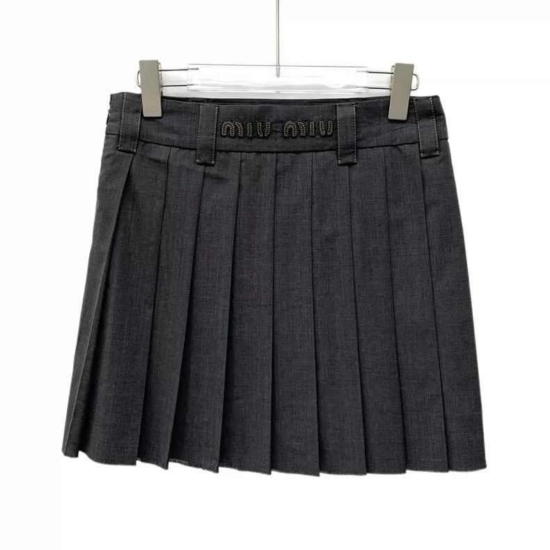 Miu Miu MiuMiu Dark Gray Pleated Wool Skirt Size 36" / US 14 / IT 50 - 2 Thumbnail