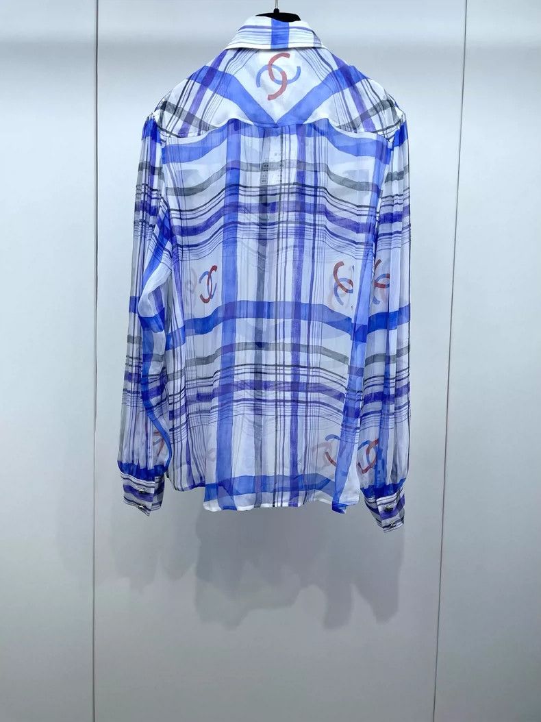 Chanel Chanel Blue White Plaid Silk Shirt Size M / US 6-8 / IT 42-44 - 2 Thumbnail