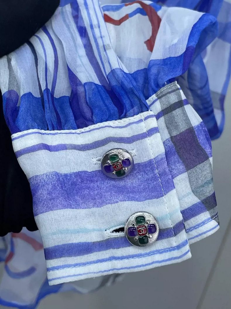 Chanel Chanel Blue White Plaid Silk Shirt Size M / US 6-8 / IT 42-44 - 6 Thumbnail