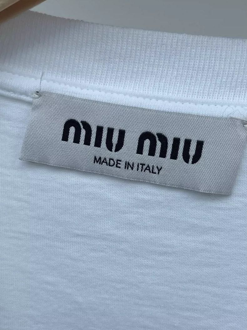 Prada Miu Miu White Logo Short Sleeve Crop Top Size XS / US 0-2 / IT 36-38 - 4 Thumbnail