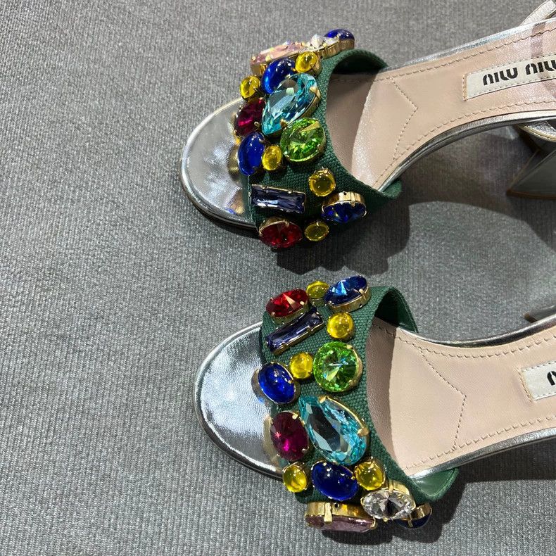 Prada Miu Miu Bejeweled High Heel Sandals Size US 5 / IT 35 - 2 Thumbnail