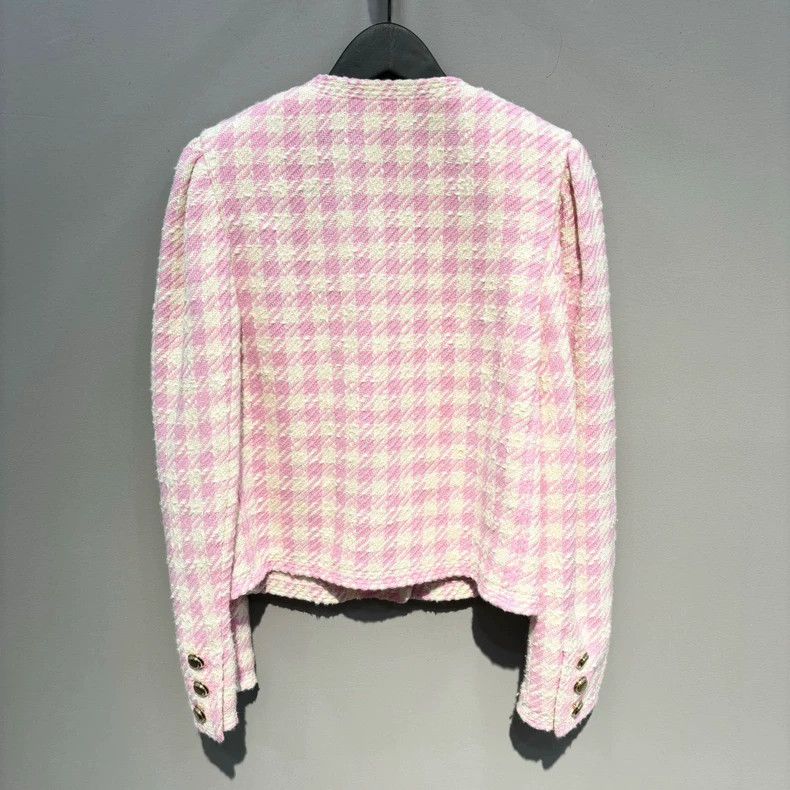 Prada Pink Checked V-Neck Jacket by Miu Miu Size S / US 4 / IT 40 - 2 Thumbnail