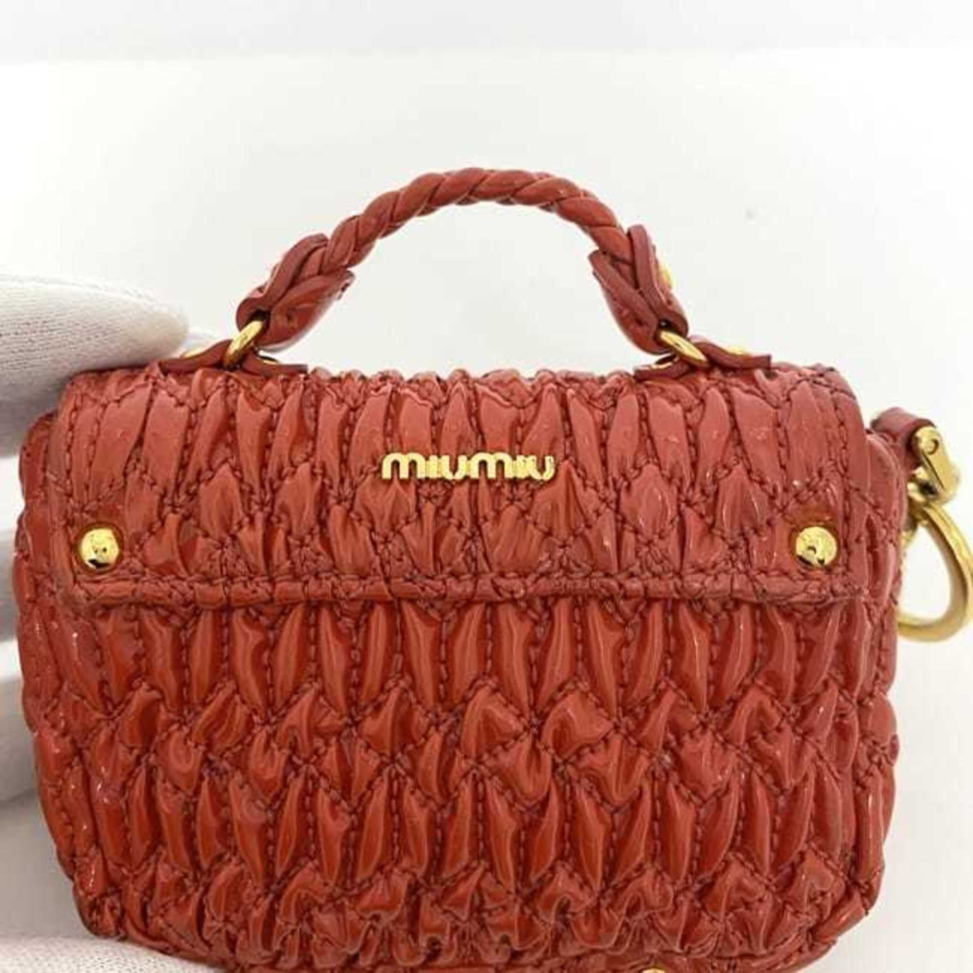 Miu Miu Miu Miu Miu Charm Pouch ec-23001 Red Matelasse Enamel 149 Key Holder Coin Case Mini Compact Women's Coins Size ONE SIZE - 8 Thumbnail