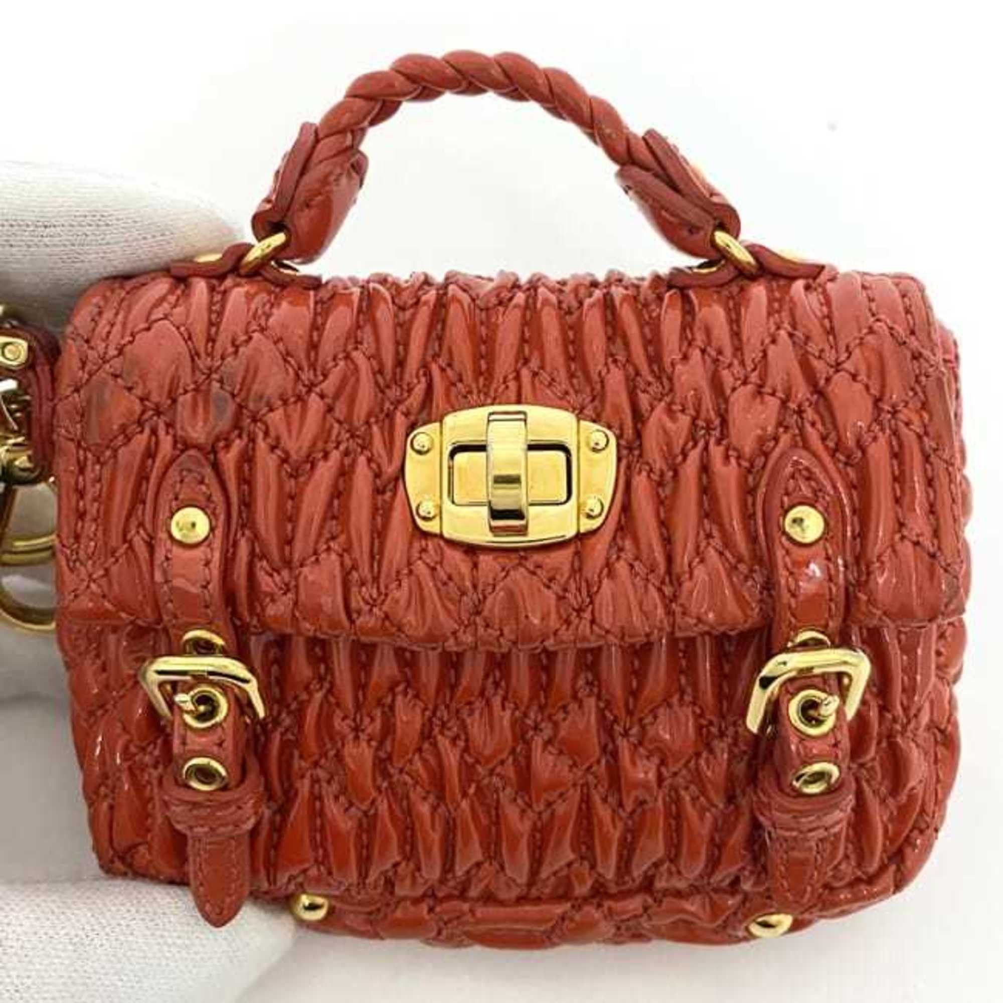 Miu Miu Miu Miu Miu Charm Pouch ec-23001 Red Matelasse Enamel 149 Key Holder Coin Case Mini Compact Women's Coins Size ONE SIZE - 5 Thumbnail