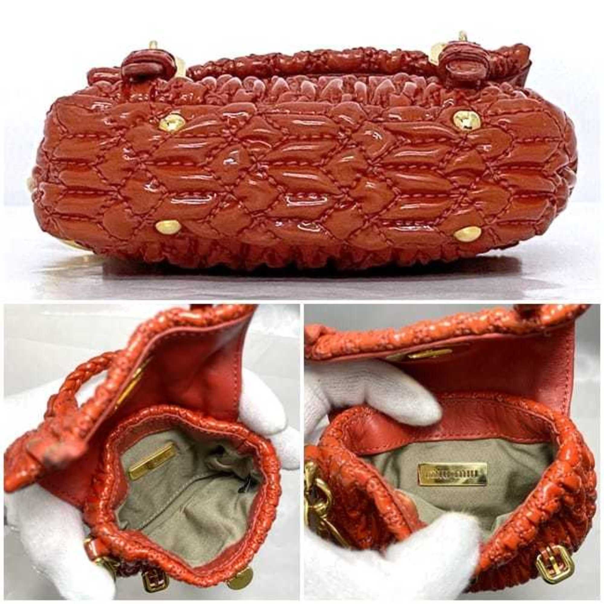 Miu Miu Miu Miu Miu Charm Pouch ec-23001 Red Matelasse Enamel 149 Key Holder Coin Case Mini Compact Women's Coins Size ONE SIZE - 4 Thumbnail