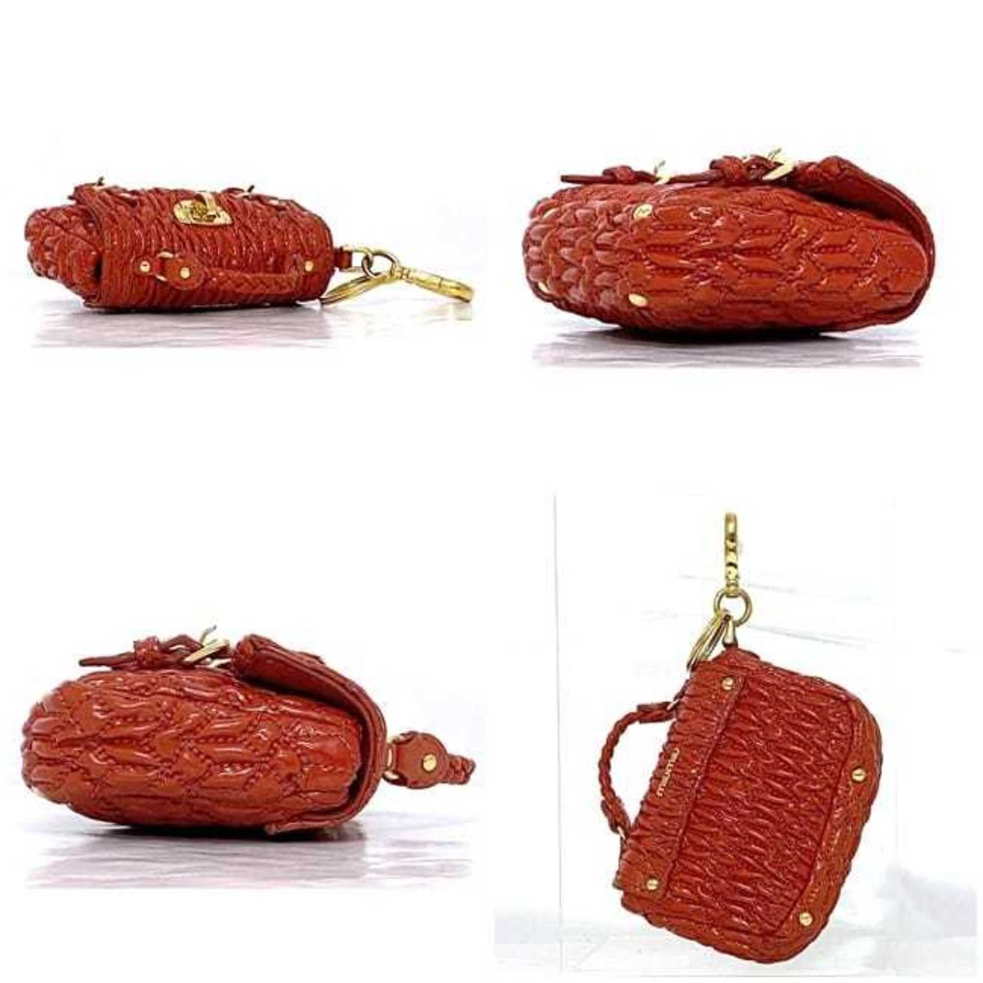 Miu Miu Miu Miu Miu Charm Pouch ec-23001 Red Matelasse Enamel 149 Key Holder Coin Case Mini Compact Women's Coins Size ONE SIZE - 3 Thumbnail