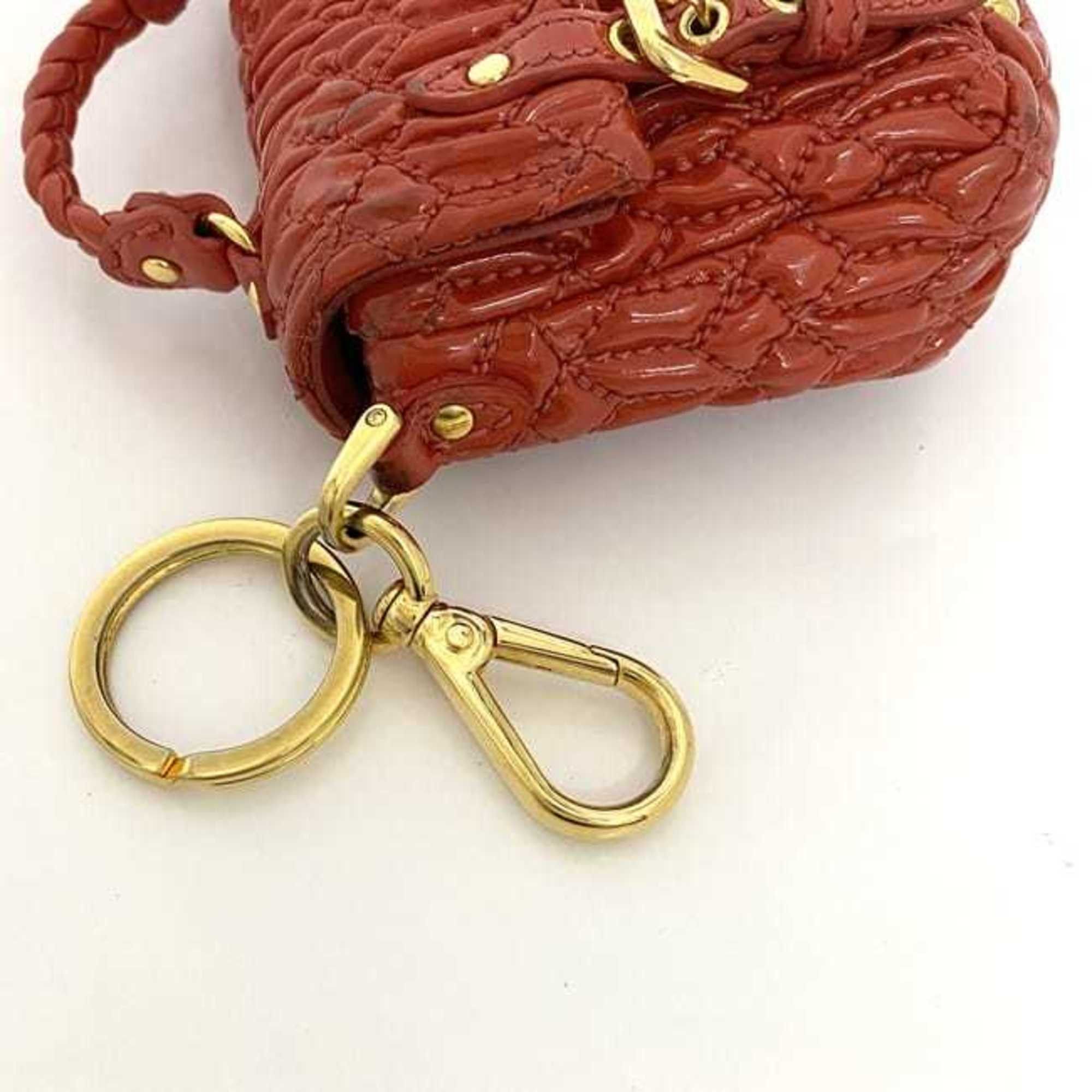 Miu Miu Miu Miu Miu Charm Pouch ec-23001 Red Matelasse Enamel 149 Key Holder Coin Case Mini Compact Women's Coins Size ONE SIZE - 9 Thumbnail
