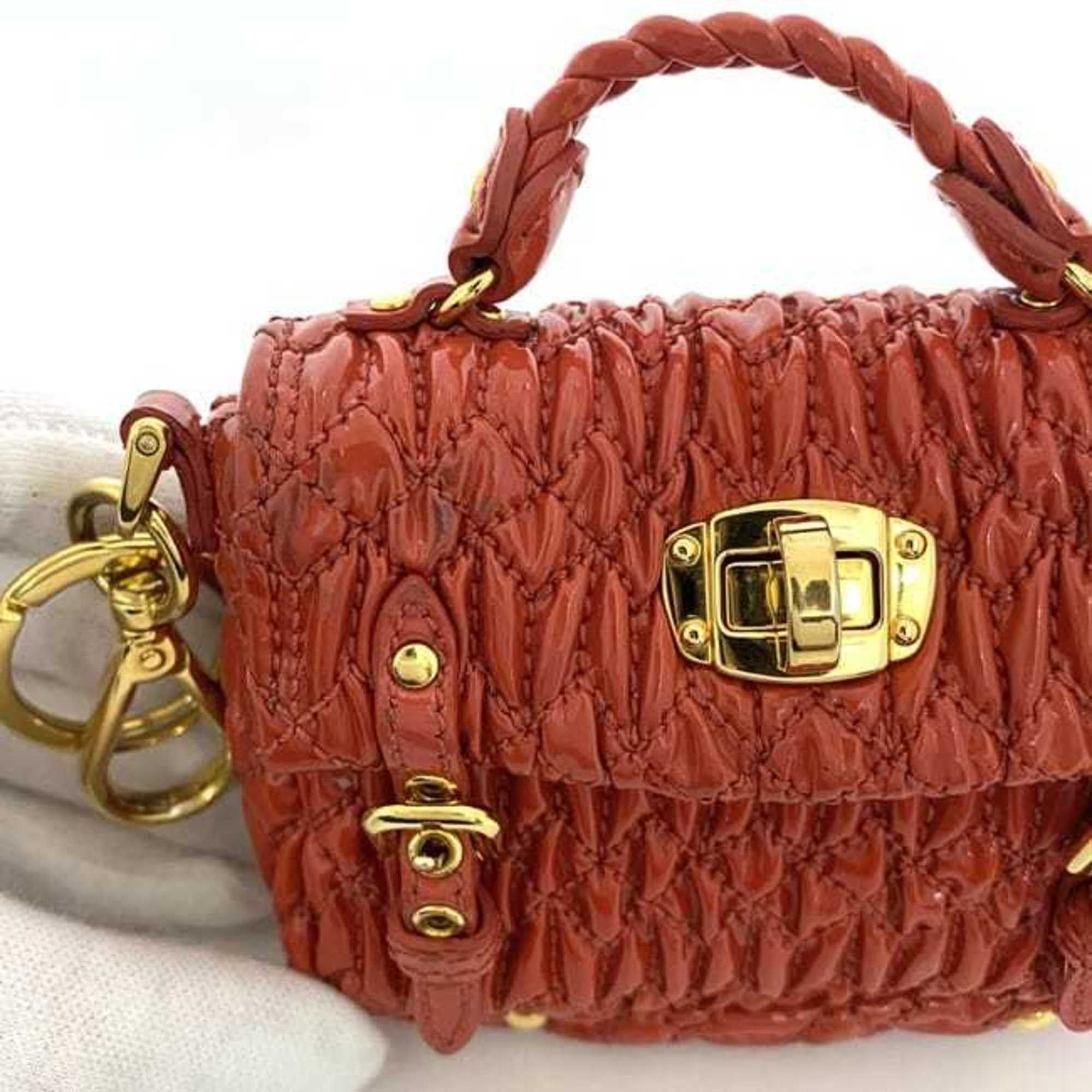 Miu Miu Miu Miu Miu Charm Pouch ec-23001 Red Matelasse Enamel 149 Key Holder Coin Case Mini Compact Women's Coins Size ONE SIZE - 7 Thumbnail