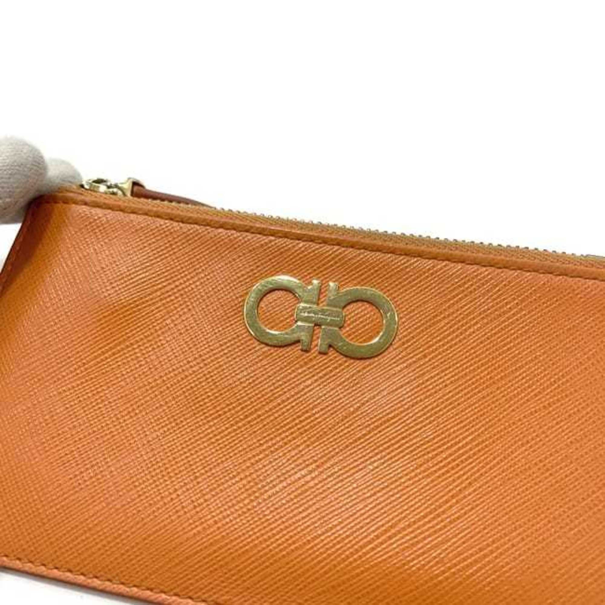 Salvatore Ferragamo Salvatore Ferragamo Coin Case ec-23091 Orange Gancini Leather GJ-22B956 Women's Size ONE SIZE - 5 Thumbnail