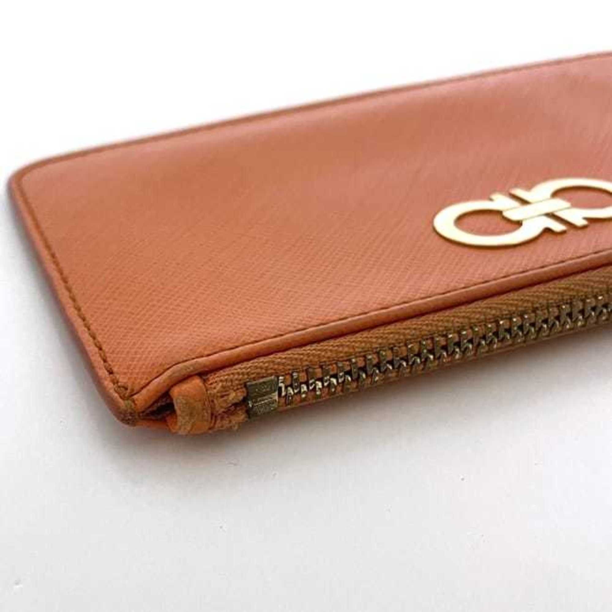 Salvatore Ferragamo Salvatore Ferragamo Coin Case ec-23091 Orange Gancini Leather GJ-22B956 Women's Size ONE SIZE - 10 Thumbnail