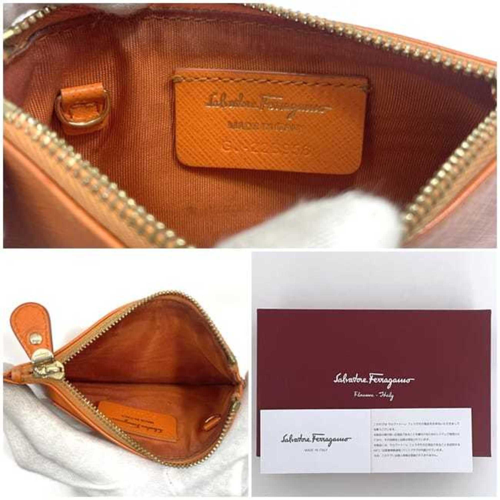 Salvatore Ferragamo Salvatore Ferragamo Coin Case ec-23091 Orange Gancini Leather GJ-22B956 Women's Size ONE SIZE - 4 Thumbnail