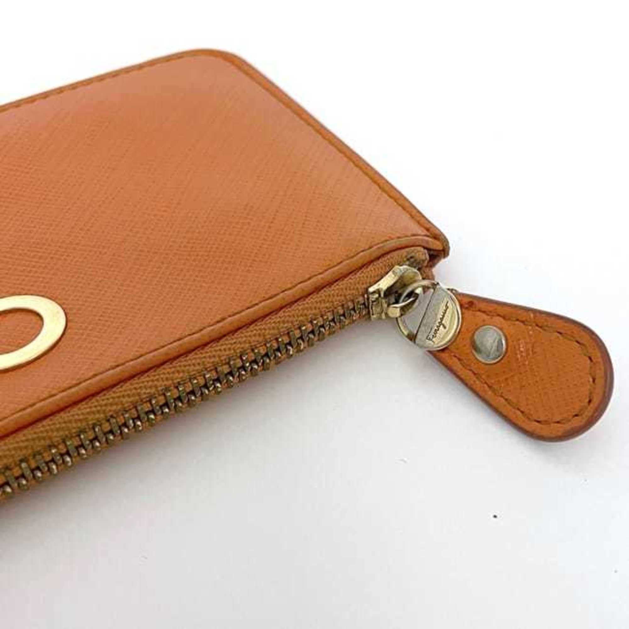 Salvatore Ferragamo Salvatore Ferragamo Coin Case ec-23091 Orange Gancini Leather GJ-22B956 Women's Size ONE SIZE - 9 Thumbnail