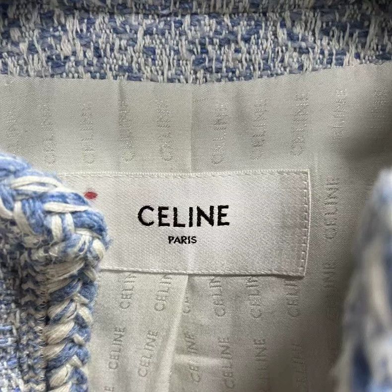 Celine Celine Light Blue Tweed Long Sleeve Jacket Size ONE SIZE - 2 Thumbnail
